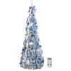 imageVINGLI 6ft Pre lit Pop Up Christmas Tree with Lights PreDecorated Artificial Pencil Xmas Tree Collapsible Christmas Tree Holiday Party Decorations RedampampGoldFlock Blue  Silver