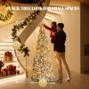 imageVINGLI 6ft Pre lit Pop Up Christmas Tree with Lights PreDecorated Artificial Pencil Xmas Tree Collapsible Christmas Tree Holiday Party Decorations RedampampGoldGold