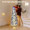 imageVINGLI 6ft Pre lit Pop Up Christmas Tree with Lights PreDecorated Artificial Pencil Xmas Tree Collapsible Christmas Tree Holiday Party Decorations RedampampGoldFlock Blue  Silver