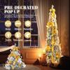 imageVINGLI 6ft Pre lit Pop Up Christmas Tree with Lights PreDecorated Artificial Pencil Xmas Tree Collapsible Christmas Tree Holiday Party Decorations RedampampGoldFlock Gold  Silver
