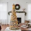 imageVINGLI 6ft Pre lit Pop Up Christmas Tree with Lights PreDecorated Artificial Pencil Xmas Tree Collapsible Christmas Tree Holiday Party Decorations RedampampGoldGold