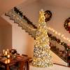 imageVINGLI 6ft Pre lit Pop Up Christmas Tree with Lights PreDecorated Artificial Pencil Xmas Tree Collapsible Christmas Tree Holiday Party Decorations RedampampGoldGold