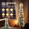 imageVINGLI 6ft Pre lit Pop Up Christmas Tree with Lights PreDecorated Artificial Pencil Xmas Tree Collapsible Christmas Tree Holiday Party Decorations RedampampGoldGold  Silver