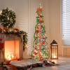 imageVINGLI 6ft Pre lit Pop Up Christmas Tree with Lights PreDecorated Artificial Pencil Xmas Tree Collapsible Christmas Tree Holiday Party Decorations RedampampGoldFlock Red  Green