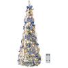 imageVINGLI 6ft Pre lit Pop Up Christmas Tree with Lights PreDecorated Artificial Pencil Xmas Tree Collapsible Christmas Tree Holiday Party Decorations RedampampGoldFlock Blue  Silver