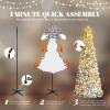 imageVINGLI 6ft Pre lit Pop Up Christmas Tree with Lights PreDecorated Artificial Pencil Xmas Tree Collapsible Christmas Tree Holiday Party Decorations RedampampGoldGold
