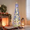 imageVINGLI 6ft Pre lit Pop Up Christmas Tree with Lights PreDecorated Artificial Pencil Xmas Tree Collapsible Christmas Tree Holiday Party Decorations RedampampGoldFlock Blue  Silver
