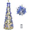 imageVINGLI 6ft Pre lit Pop Up Christmas Tree with Lights PreDecorated Artificial Pencil Xmas Tree Collapsible Christmas Tree Holiday Party Decorations RedampampGoldFlock Blue  Silver