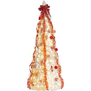 imageVINGLI 6ft Pre lit Pop Up Christmas Tree with Lights PreDecorated Artificial Pencil Xmas Tree Collapsible Christmas Tree Holiday Party Decorations RedampampGoldRed  White