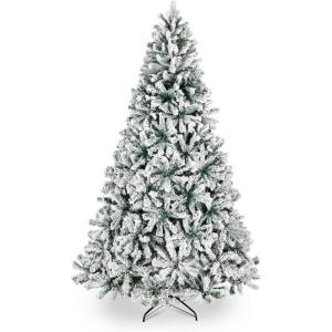 imageVINGLI 75 FT Snow Flocked Hinged Christmas Tree Upgraded Fuller 1450 Tips Branches Unlit Artificial Christmas Pine Tree LightweightEasy to Assemble with Sturdy Metal Stand