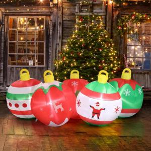 imageVINGLI Lighted Inflatable Christmas Tree Outdoor Decorations with 3 Gift Boxes 77ft Tall Christmas Blow Up Yard Decoration with Secure Stakes Electric Blower Fan for Indoor Outdoor Garden DecorFive Christmas Balls