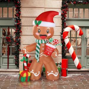 imageVINGLI Lighted Inflatable Christmas Tree Outdoor Decorations with 3 Gift Boxes 77ft Tall Christmas Blow Up Yard Decoration with Secure Stakes Electric Blower Fan for Indoor Outdoor Garden DecorGingerbread Man