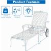 imageVINGLI Cast Aluminum Outdoor Chaise Lounge Chair with Wheels Patio Chaise Lounge with 3Position Adjustable Backrest White Chaise Lounge Outdoor Tanning Chair Patio Lounge Chair Without CushionWhite