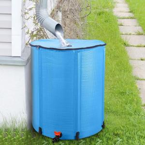 imageVINGLI 50 Gallon Collapsible Rain Barrel Portable Water Storage Tank Rainwater Collection System Downspout Water Catcher Container with Filter Spigot Overflow Kit Blue