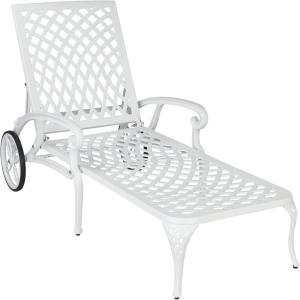 imageVINGLI Cast Aluminum Outdoor Chaise Lounge Chair with Wheels Patio Chaise Lounge with 3Position Adjustable Backrest White Chaise Lounge Outdoor Tanning Chair Patio Lounge Chair Without CushionWhite