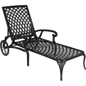 imageVINGLI Cast Aluminum Outdoor Chaise Lounge Chair with Wheels Patio Chaise Lounge with 3Position Adjustable Backrest White Chaise Lounge Outdoor Tanning Chair Patio Lounge Chair Without CushionBlack