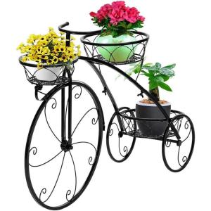 imageVINGLI Tricycle Plant Stand Flower Pot Cart Holder Patio Stand Holder Outdoor Displaying Plants Flowers BlackBlack