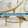 imageVINGLI 256quot Small Matte Black Round Coffee Table WaterWave Glass Circle Clear Coffee Table Center Table with 2Tier Modern Storage Design for Living Room Bedroom Meeting Room Balcony PatioClearchampagne Gold