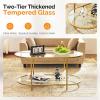 imageVINGLI 256quot Small Matte Black Round Coffee Table WaterWave Glass Circle Clear Coffee Table Center Table with 2Tier Modern Storage Design for Living Room Bedroom Meeting Room Balcony PatioClearoval Gold