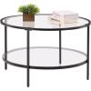 imageVINGLI 256quot Small Matte Black Round Coffee Table WaterWave Glass Circle Clear Coffee Table Center Table with 2Tier Modern Storage Design for Living Room Bedroom Meeting Room Balcony PatioClearmatte Black