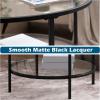 imageVINGLI 256quot Small Matte Black Round Coffee Table WaterWave Glass Circle Clear Coffee Table Center Table with 2Tier Modern Storage Design for Living Room Bedroom Meeting Room Balcony PatioClearmatte Black