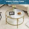 imageVINGLI 256quot Small Matte Black Round Coffee Table WaterWave Glass Circle Clear Coffee Table Center Table with 2Tier Modern Storage Design for Living Room Bedroom Meeting Room Balcony PatioClearchampagne Gold