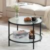 imageVINGLI 256quot Small Matte Black Round Coffee Table WaterWave Glass Circle Clear Coffee Table Center Table with 2Tier Modern Storage Design for Living Room Bedroom Meeting Room Balcony PatioWaterwavematte Black