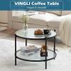 imageVINGLI 256quot Small Matte Black Round Coffee Table WaterWave Glass Circle Clear Coffee Table Center Table with 2Tier Modern Storage Design for Living Room Bedroom Meeting Room Balcony PatioWaterwavematte Black