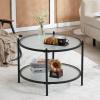 imageVINGLI 256quot Small Matte Black Round Coffee Table WaterWave Glass Circle Clear Coffee Table Center Table with 2Tier Modern Storage Design for Living Room Bedroom Meeting Room Balcony PatioWaterwavematte Black