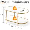imageVINGLI 256quot Small Matte Black Round Coffee Table WaterWave Glass Circle Clear Coffee Table Center Table with 2Tier Modern Storage Design for Living Room Bedroom Meeting Room Balcony PatioClearoval Gold