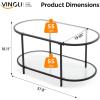 imageVINGLI 256quot Small Matte Black Round Coffee Table WaterWave Glass Circle Clear Coffee Table Center Table with 2Tier Modern Storage Design for Living Room Bedroom Meeting Room Balcony PatioClearoval Black