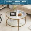 imageVINGLI 256quot Small Matte Black Round Coffee Table WaterWave Glass Circle Clear Coffee Table Center Table with 2Tier Modern Storage Design for Living Room Bedroom Meeting Room Balcony PatioClearmatte Gold
