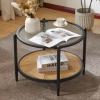 imageVINGLI 256quot Small Matte Black Round Coffee Table WaterWave Glass Circle Clear Coffee Table Center Table with 2Tier Modern Storage Design for Living Room Bedroom Meeting Room Balcony PatioWaterwaveround Rattan Black