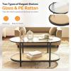 imageVINGLI 256quot Small Matte Black Round Coffee Table WaterWave Glass Circle Clear Coffee Table Center Table with 2Tier Modern Storage Design for Living Room Bedroom Meeting Room Balcony PatioGlassoval Rattan Black
