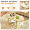 imageVINGLI 256quot Small Matte Black Round Coffee Table WaterWave Glass Circle Clear Coffee Table Center Table with 2Tier Modern Storage Design for Living Room Bedroom Meeting Room Balcony PatioClearoval Bright Gold