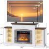 imageVINGLI 70 Fireplace TV Stand for up to 80 inch TVs Electric Fireplace with Mantel Modern Entertainment Center with LED Light TV Console Table with Adjustable Shelves Living Room  Bedroom WhiteDistressed White  Barnwood