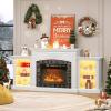 imageVINGLI 70 Fireplace TV Stand for up to 80 inch TVs Electric Fireplace with Mantel Modern Entertainment Center with LED Light TV Console Table with Adjustable Shelves Living Room  Bedroom WhiteWhite