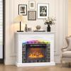 imageVINGLI 70 Fireplace TV Stand for up to 80 inch TVs Electric Fireplace with Mantel Modern Entertainment Center with LED Light TV Console Table with Adjustable Shelves Living Room  Bedroom WhiteWhite