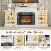 imageVINGLI 70 Fireplace TV Stand for up to 80 inch TVs Electric Fireplace with Mantel Modern Entertainment Center with LED Light TV Console Table with Adjustable Shelves Living Room  Bedroom WhiteWhite