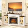 imageVINGLI 70 Fireplace TV Stand for up to 80 inch TVs Electric Fireplace with Mantel Modern Entertainment Center with LED Light TV Console Table with Adjustable Shelves Living Room  Bedroom WhiteDistressed White  Barnwood