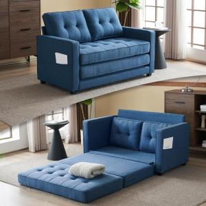 imageVINGLI Loveseat Sleeper Sofa Bed Teal Blue Futon Couch 535quot W 80quot L Pull Out Couch Bed Floor Couches for Living Room Folding Sofa Convertible Small Loveseat for Small SpacesNavy Blue