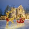 imageVINGLI Upgraded Large Lighted Reindeer and Sleigh Outdoor Christmas Decorations with 180 LED Lights Twinkling Santa Sleigh and Reindeer Holiday Ornaments Yard Decor for Home Lawn and Front YardGold Reindeer and Sleigh Set