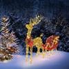 imageVINGLI Upgraded Large Lighted Reindeer and Sleigh Outdoor Christmas Decorations with 180 LED Lights Twinkling Santa Sleigh and Reindeer Holiday Ornaments Yard Decor for Home Lawn and Front YardGold Reindeer and Sleigh Set