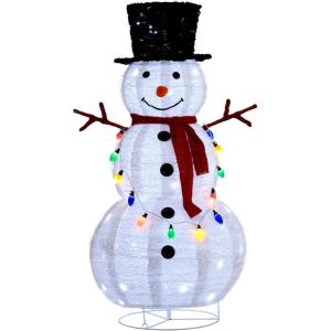 imageVINGLI 4FT Lighted Snowman Christmas Decorations w 120 LED Lights Auto Take onOff Hat Popup Snowman Ornaments with Ground Stakes for Outside Holiday Indoor Decor4FT Plush Snowman