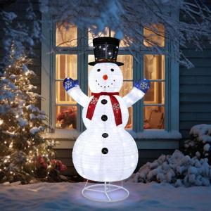 imageVINGLI 4FT Lighted Snowman Christmas Decorations w 120 LED Lights Auto Take onOff Hat Popup Snowman Ornaments with Ground Stakes for Outside Holiday Indoor Decor6FT SnowmanBlue Gloves