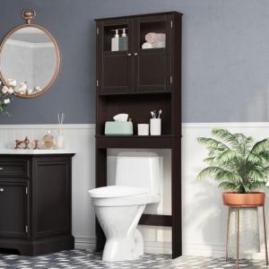 imageVINGLI Over The Toilet Storage Cabinet White Bathroom Storage Organizer Above The Toilet Shelf with Acrylic Glass Double Doors Wood Muebles para BaO Rack with Adjustable Shelf EspressoEspresso
