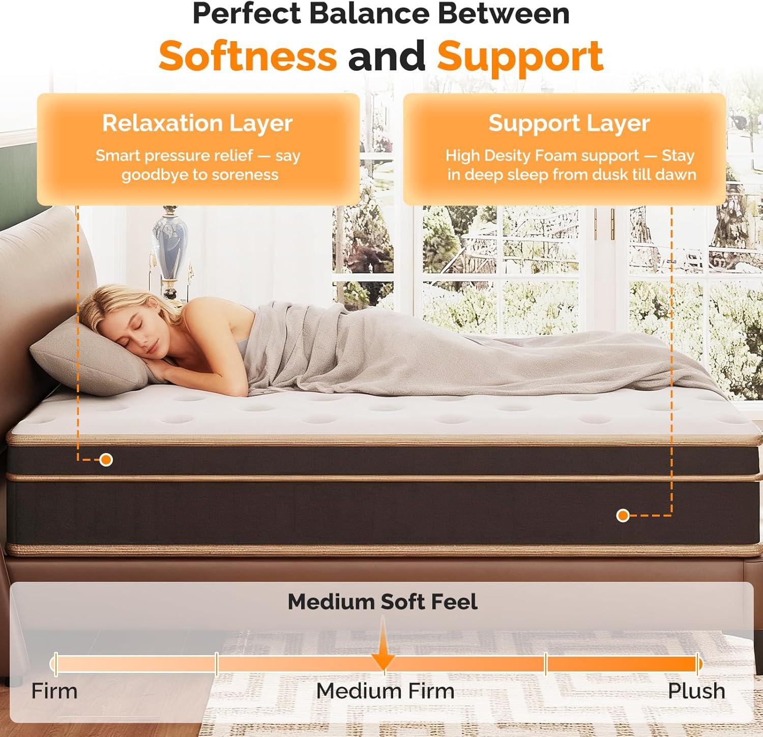 imageVINGLI 10 Inch Twin Mattress Set of 2 for Kids Hybrid Memory Foam in a Box Individually Wrapped Coils Pocket Innerspring for Motion Isolation and Pressure ReliefMedium FirmFiberglassFree