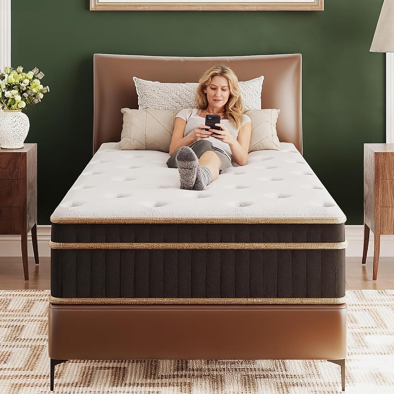 imageVINGLI 12 Inch King Hybrid Memory Foam Mattress in a BoxIndividually Wrapped Coils Pocket Spring for Motion IsolationPressure Relief Strong Edge SupportMedium FirmFiberglassFreeCertiPURUSBlack