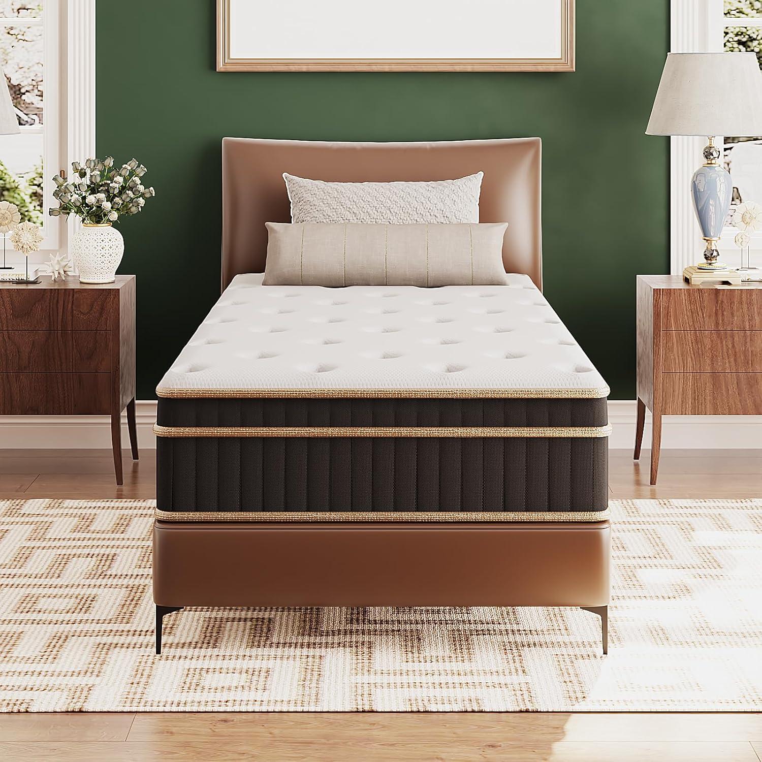 imageVINGLI 12 Inch King Hybrid Memory Foam Mattress in a BoxIndividually Wrapped Coils Pocket Spring for Motion IsolationPressure Relief Strong Edge SupportMedium FirmFiberglassFreeCertiPURUSBlack