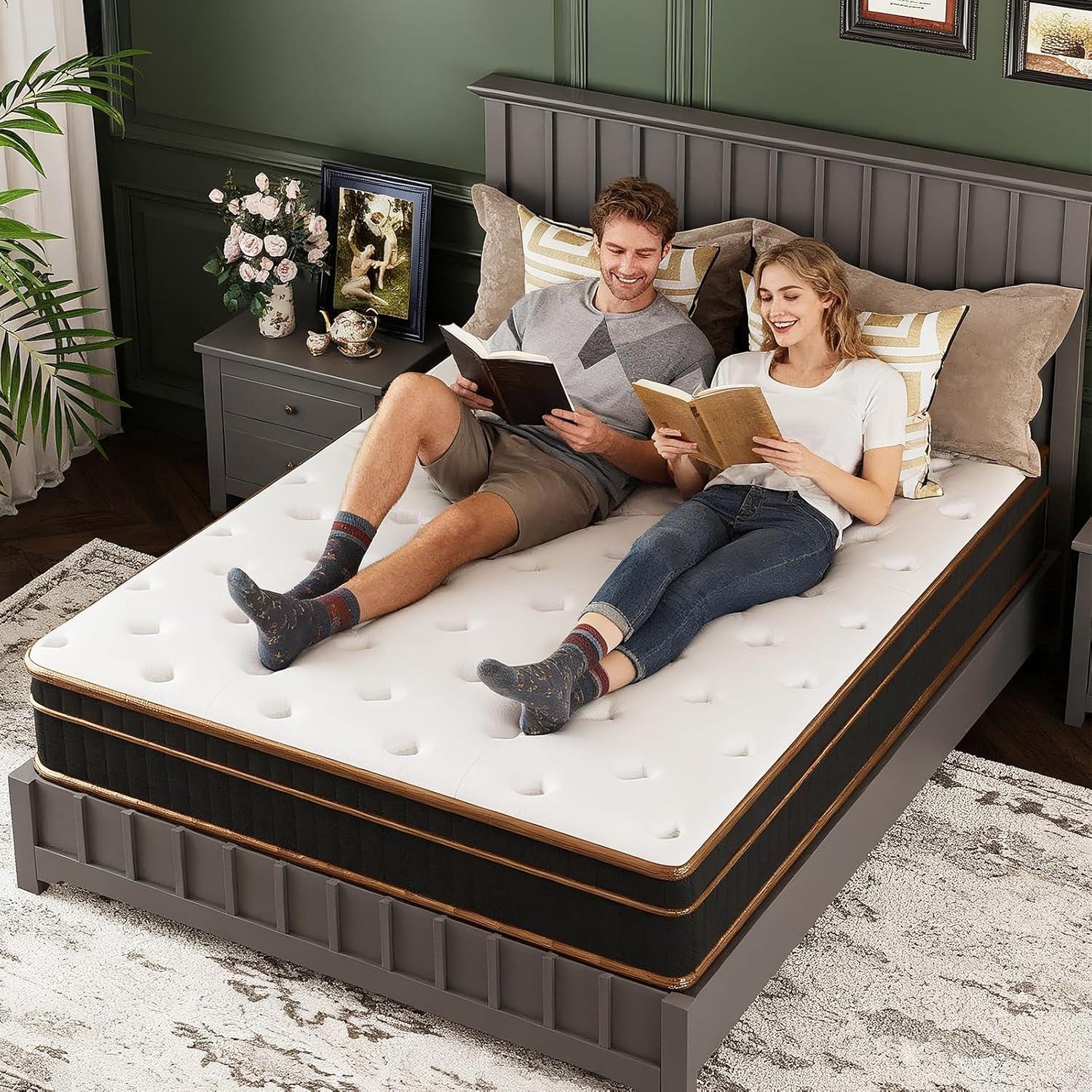 imageVINGLI 12 Inch King Hybrid Memory Foam Mattress in a BoxIndividually Wrapped Coils Pocket Spring for Motion IsolationPressure Relief Strong Edge SupportMedium FirmFiberglassFreeCertiPURUSBlack